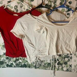 ADC red crop tee, hollister crop tee wjth cinch in front, SO crop tee